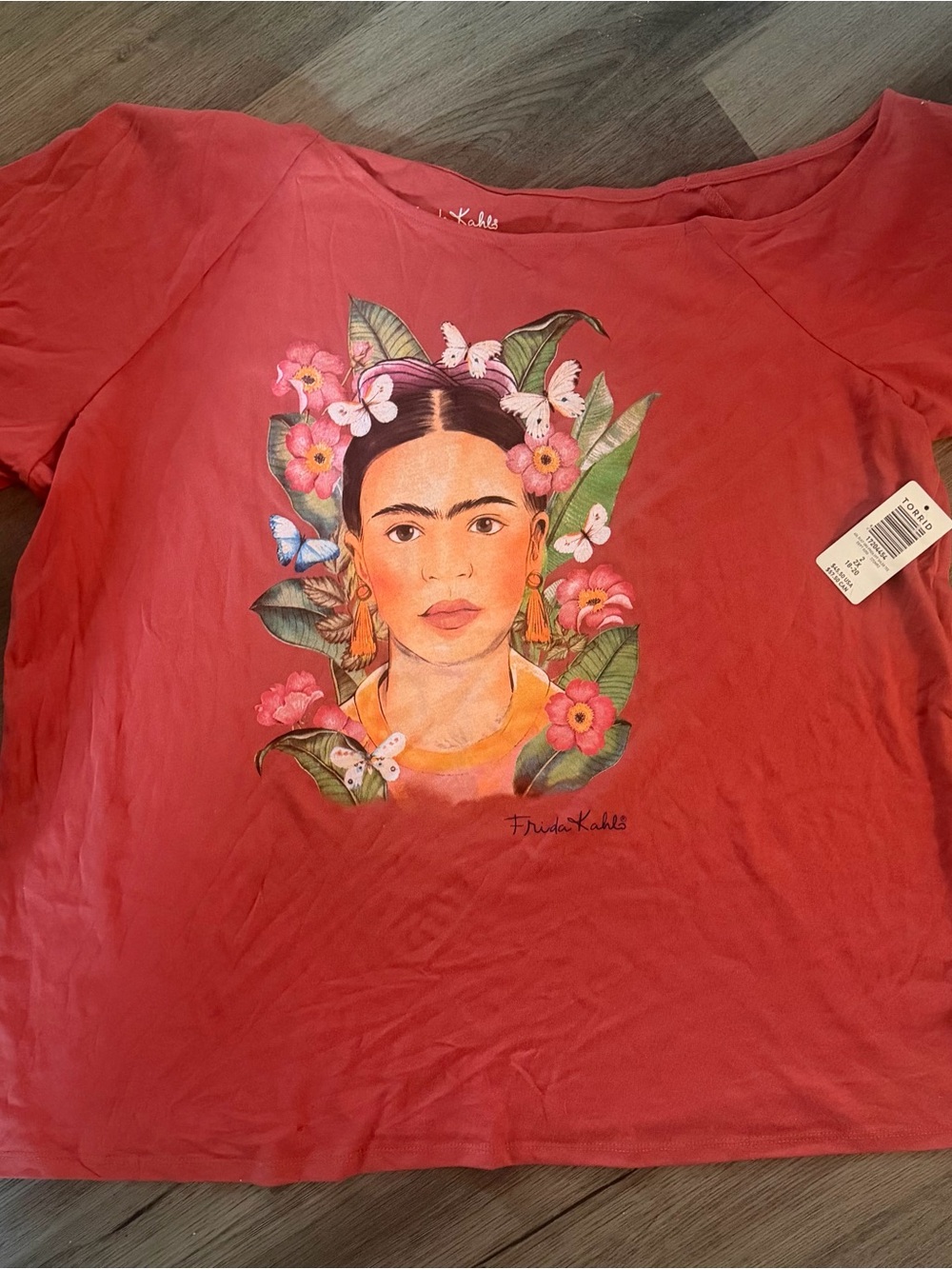 TORRID Coral Frida Kahlo Graphic Short Sleeve Tee off the shoulder